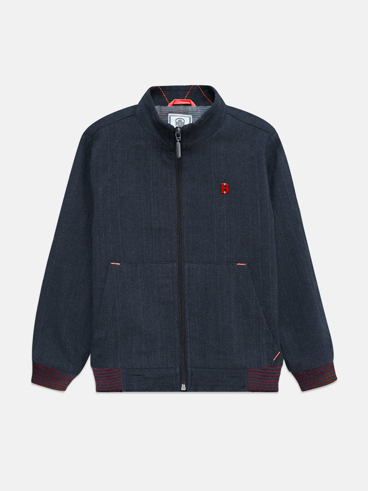 Blue Structured Jacket With Pockets
