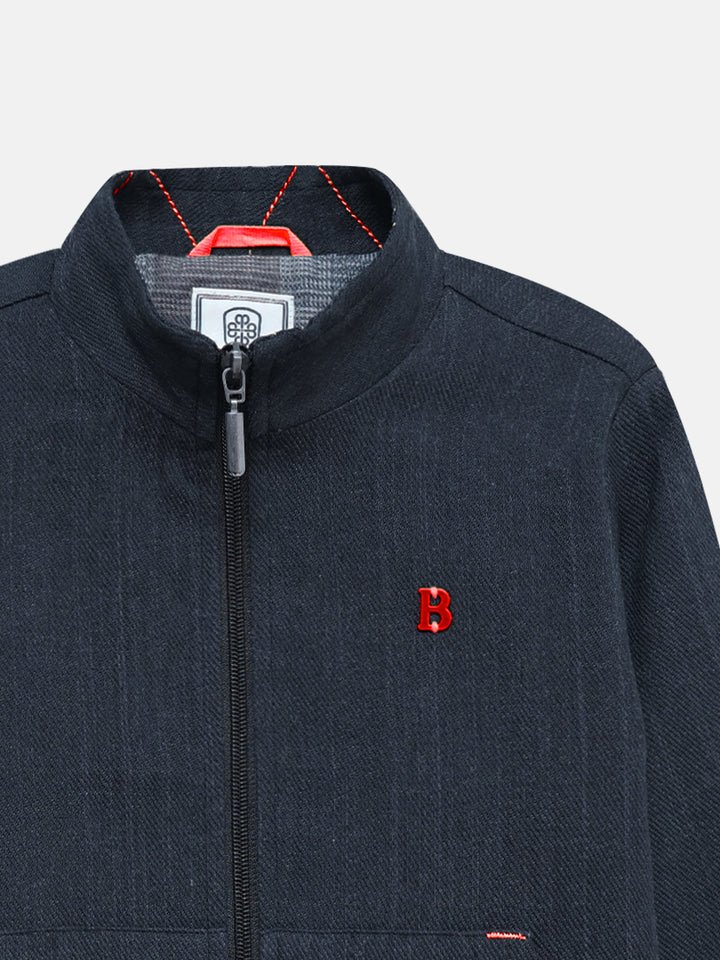Blue Structured Jacket With Pockets