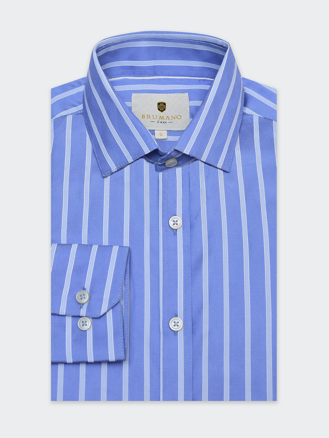 Blue Structured Striped Satin Formal Shirt - Luxe