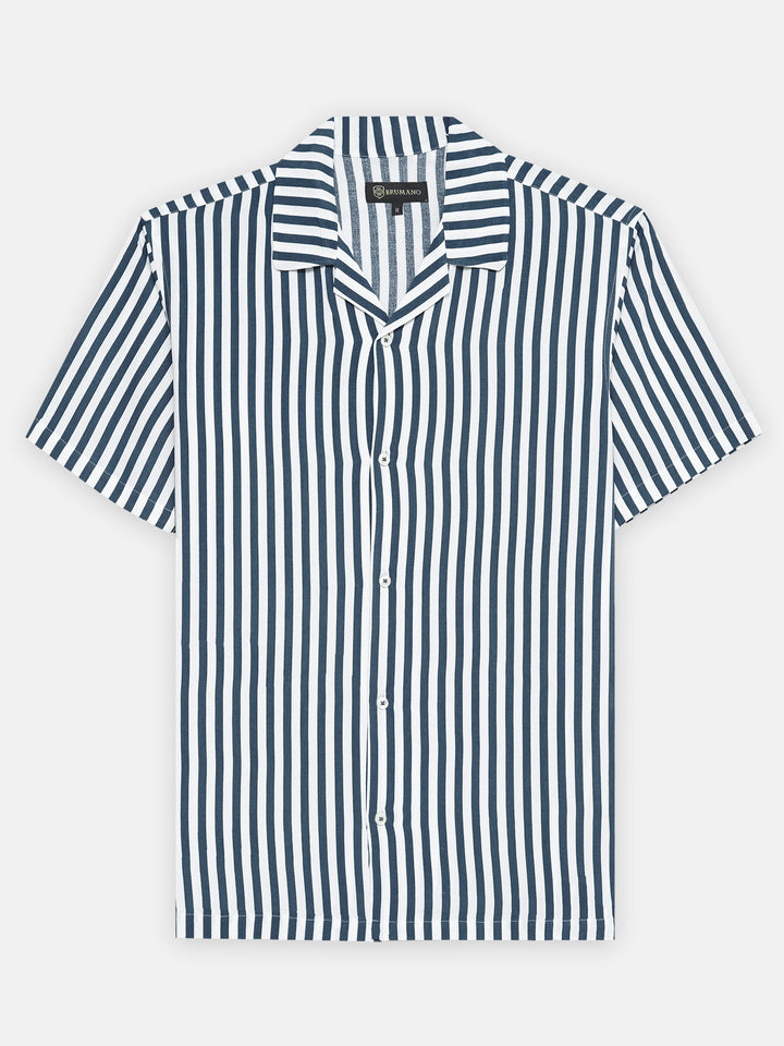 Blue & White Cuban Collar Shirt