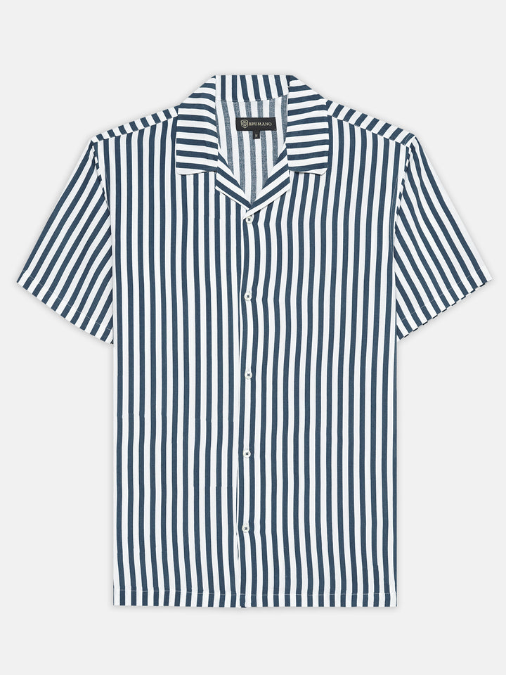 Blue & White Cuban Collar Shirt
