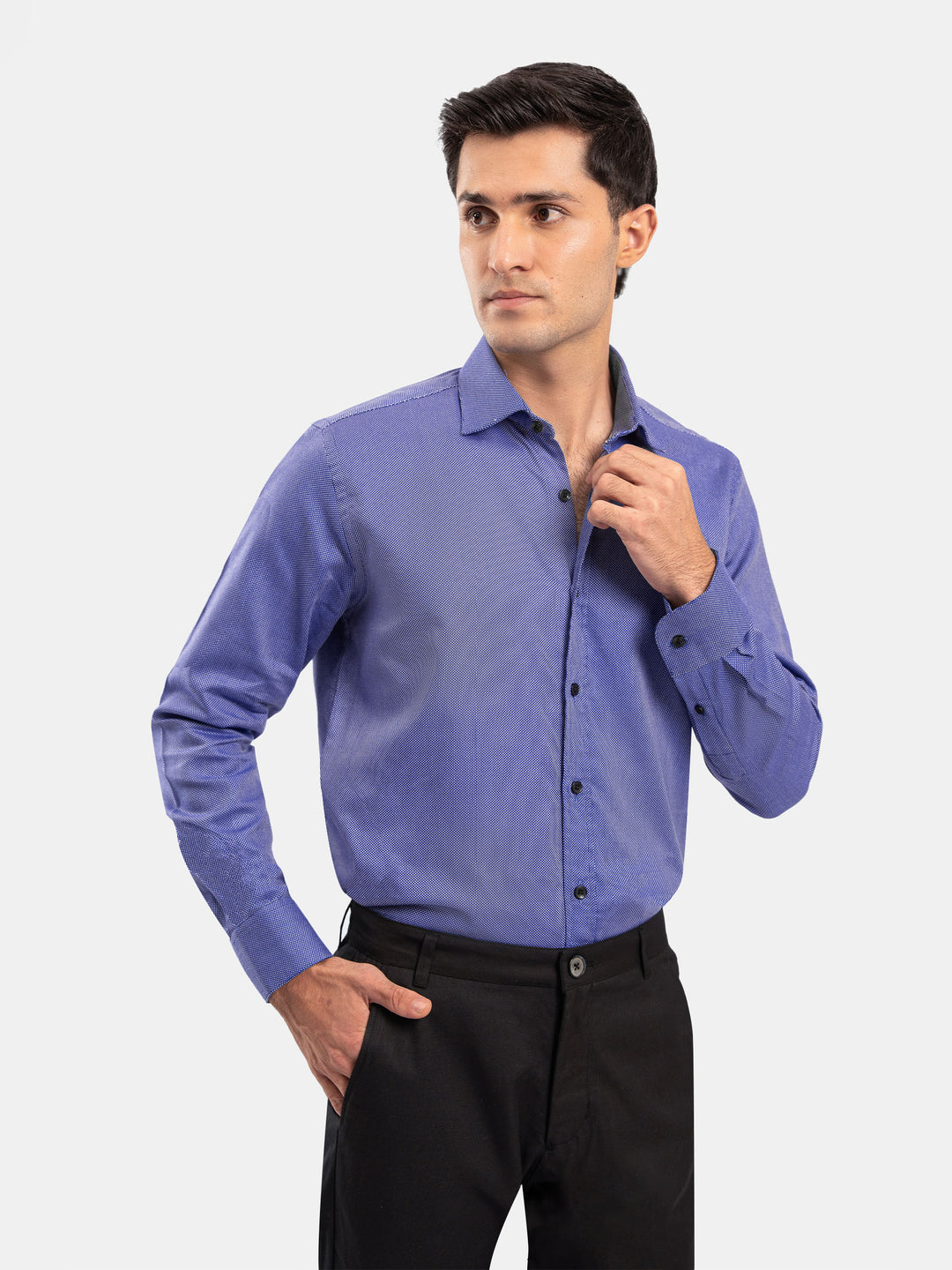 Blue & White Dobby Structured Formal Shirt - Luxe