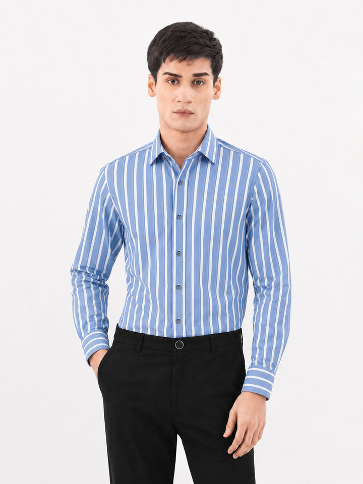 Blue & White Striped Formal Shirt