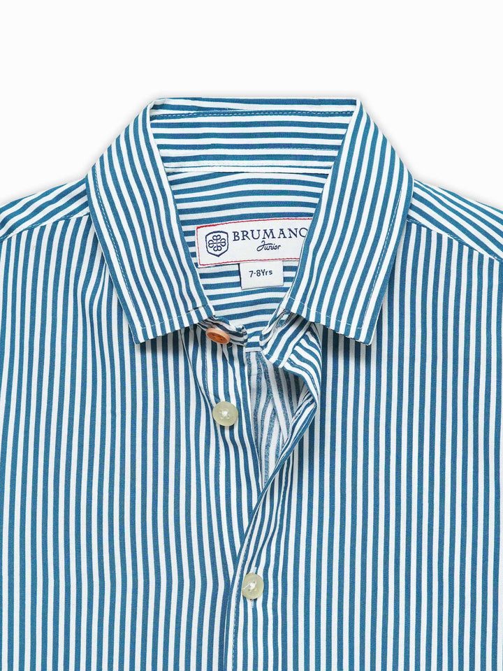Blue & White Striped Half Sleeve Casual Shirt - Junior