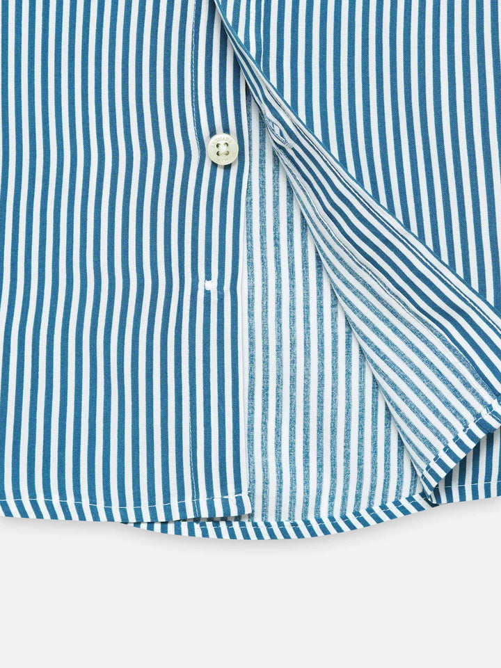 Blue & White Striped Half Sleeve Casual Shirt - Junior