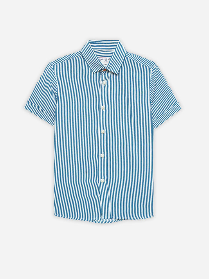 Blue & White Striped Half Sleeve Casual Shirt - Junior