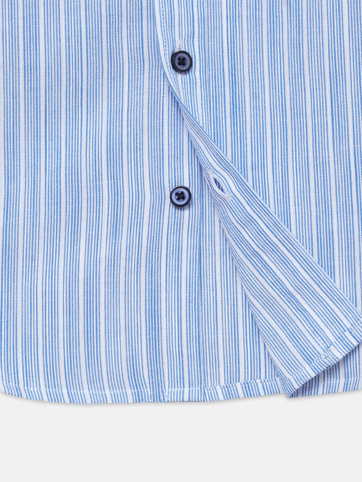 Blue & White Striped Half Sleeve Shirt - Junior