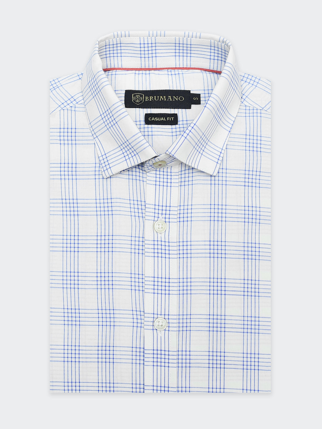 Blue Windowpane Shirt With Inside Button Down Collar