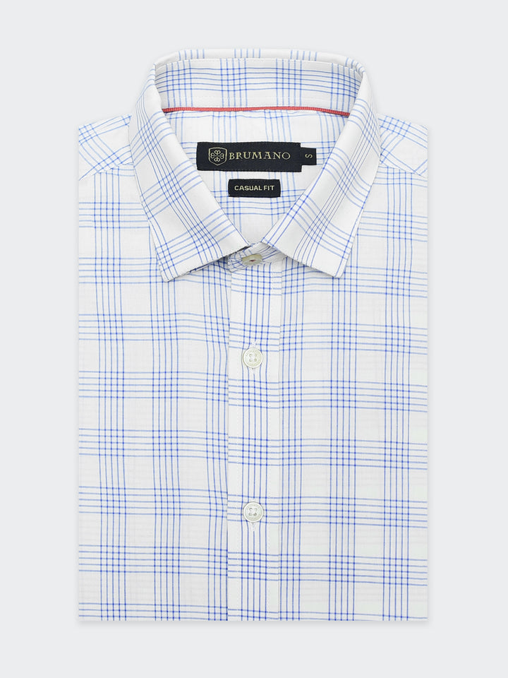 Blue Windowpane Shirt With Inside Button Down Collar