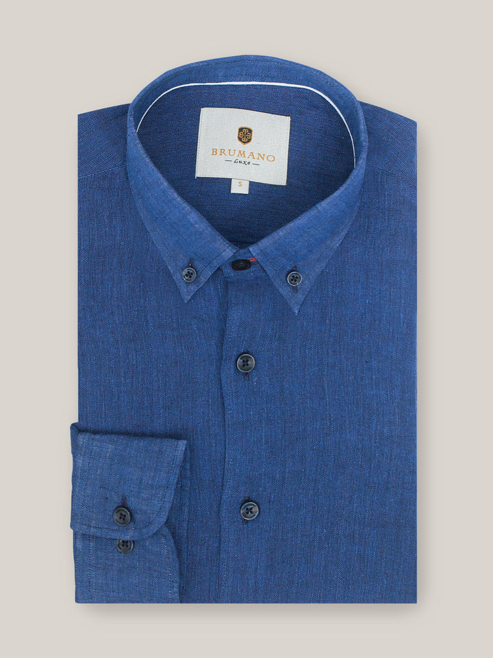 Blue 100% Linen Button Down Shirt Brumano Pakistan 