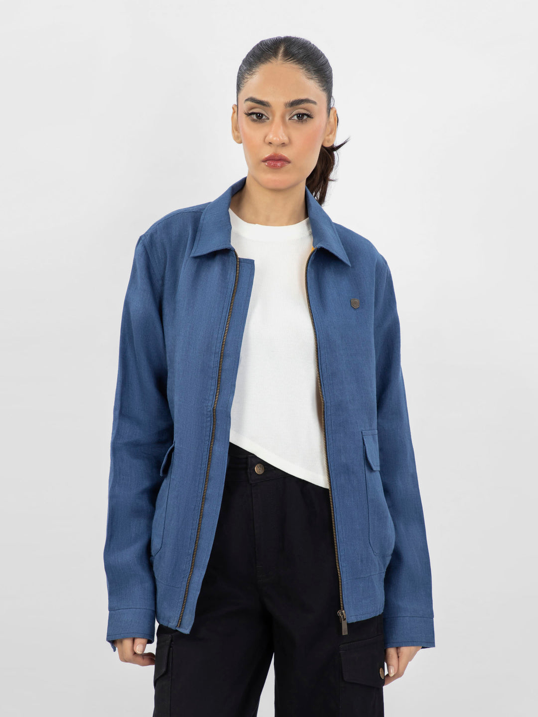 Blue100 linencasualcollarjacket womenbrumanopakistan