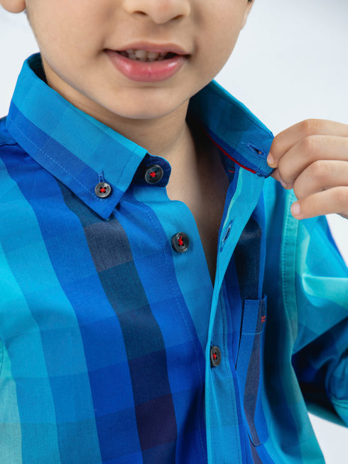 Blue Bold Checkered Button Down Casual Shirt