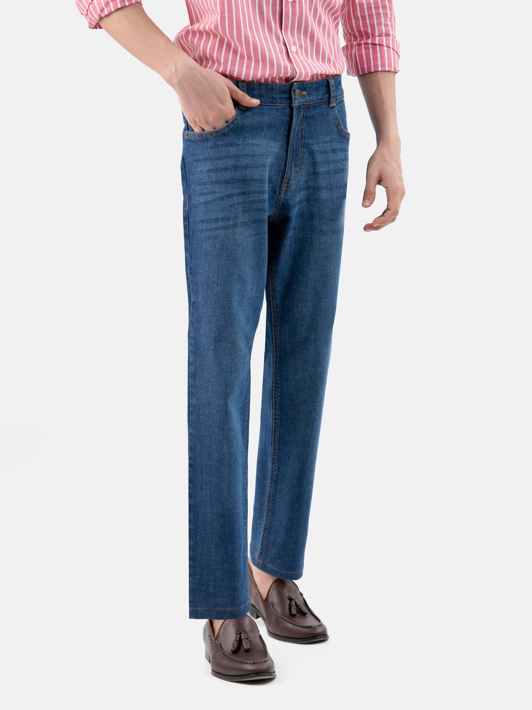 Blue casual fit jeans with whisker wash brumano pakistan