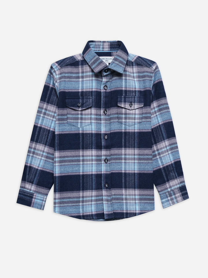Blue Checkered Flannel Casual Shirt - Junior