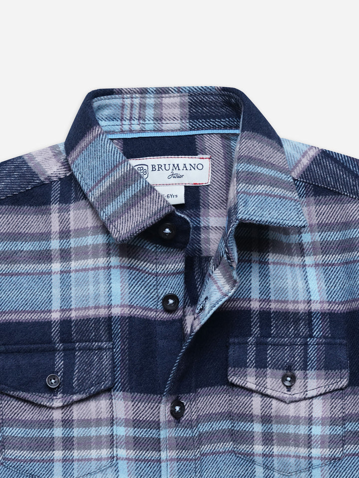 Blue Checkered Flannel Casual Shirt - Junior