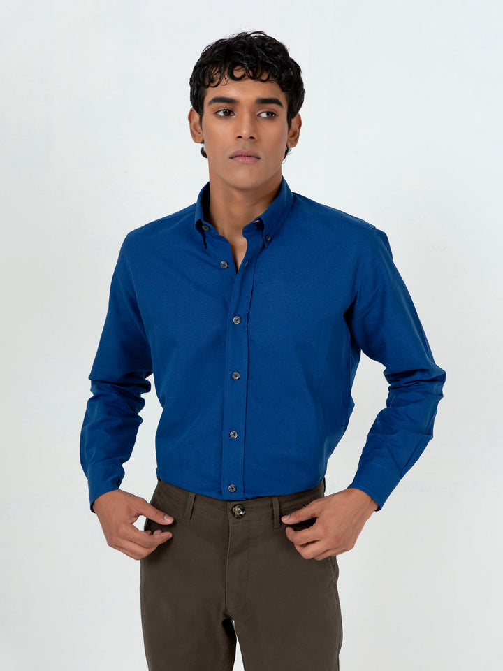 Blue CottonLinen Button Down Shirt  Brumano Pakistan