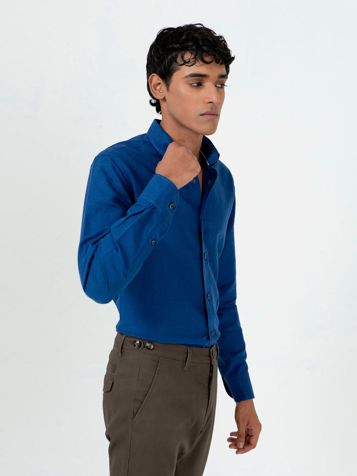 Blue CottonLinen Button Down Shirt  Brumano Pakistan