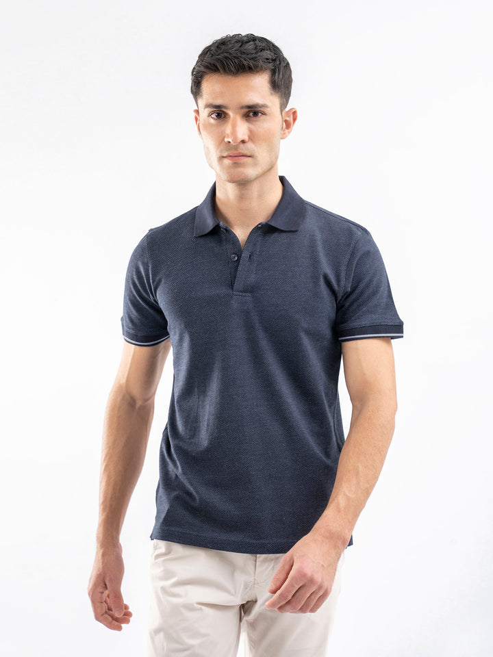 Blue Dobby Structured Slimfit Polo
