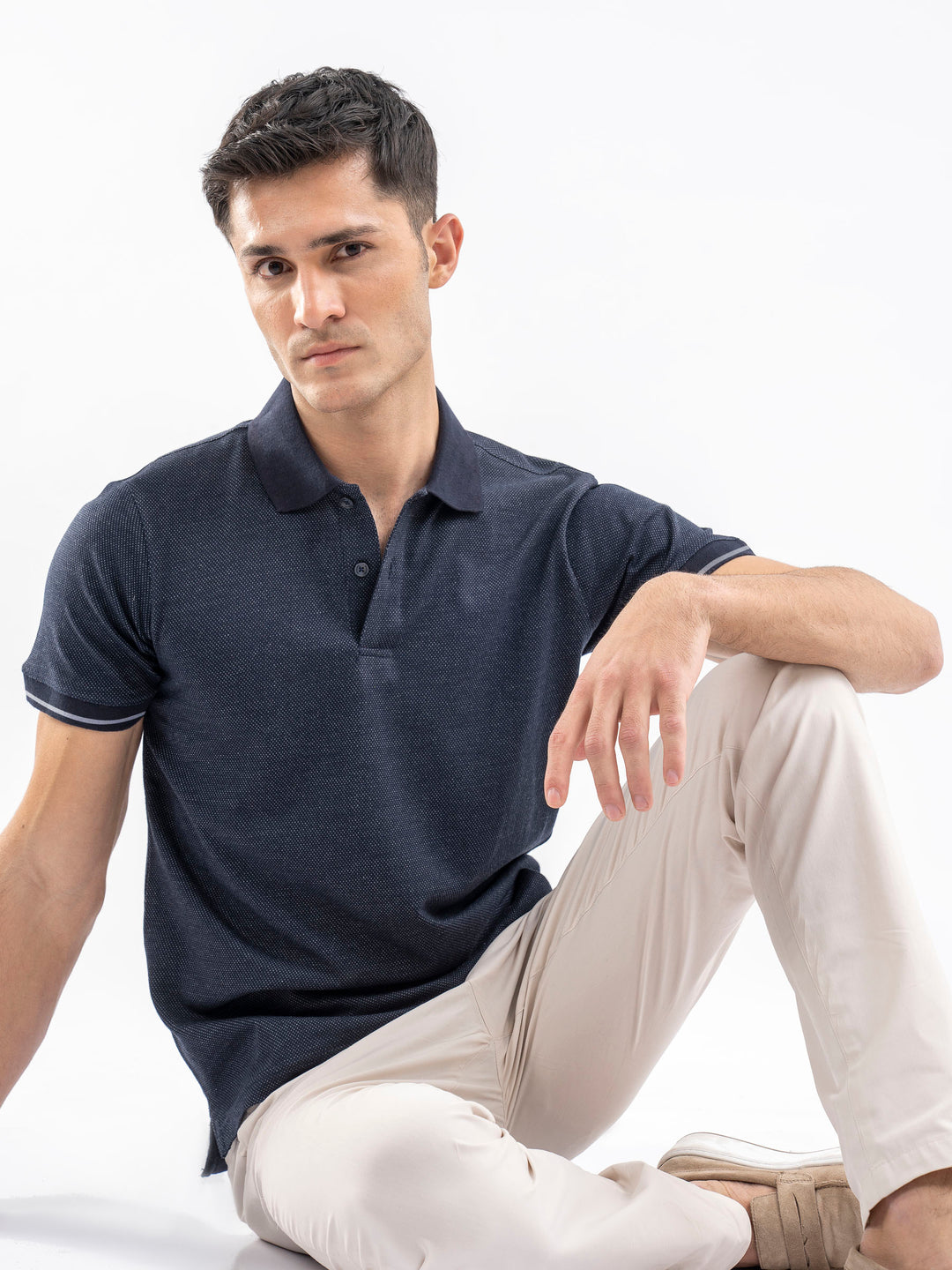 Blue Dobby Structured Slimfit Polo