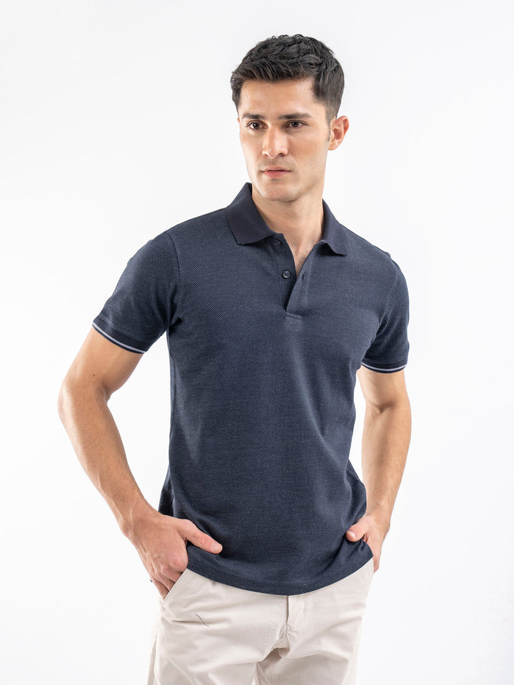 Blue Dobby Structured Slimfit Polo