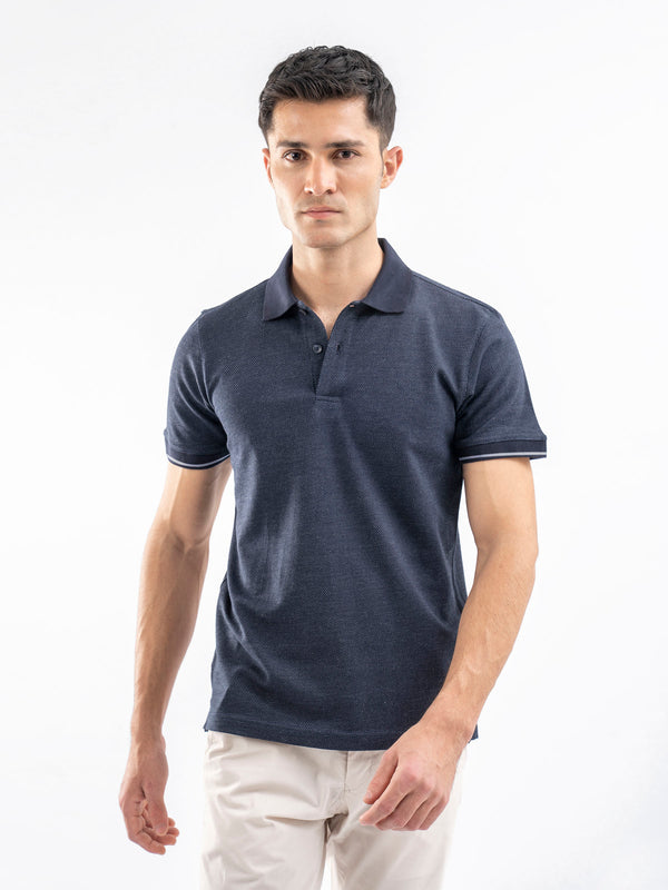 Blue Dobby Structured Polo