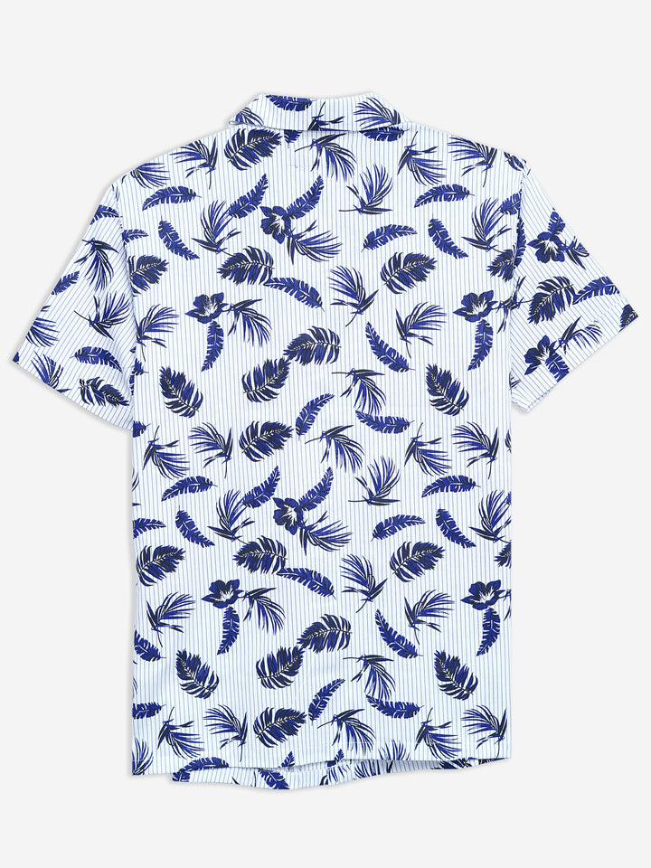 Blue Floral Printed Half Sleeve Cuban Collar Shirt