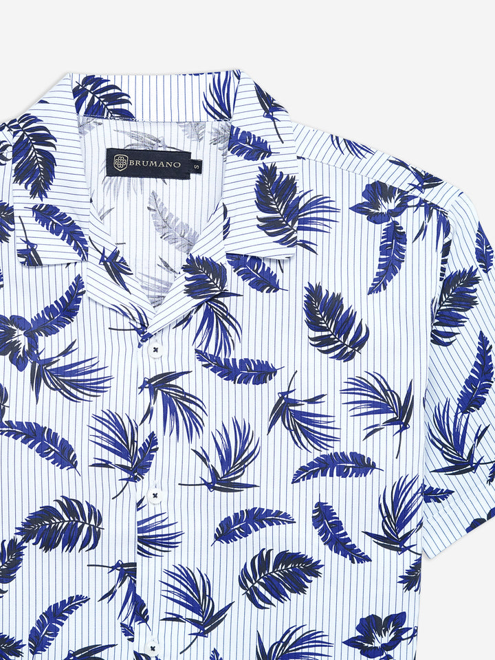 Blue Floral Printed Half Sleeve Cuban Collar Shirt