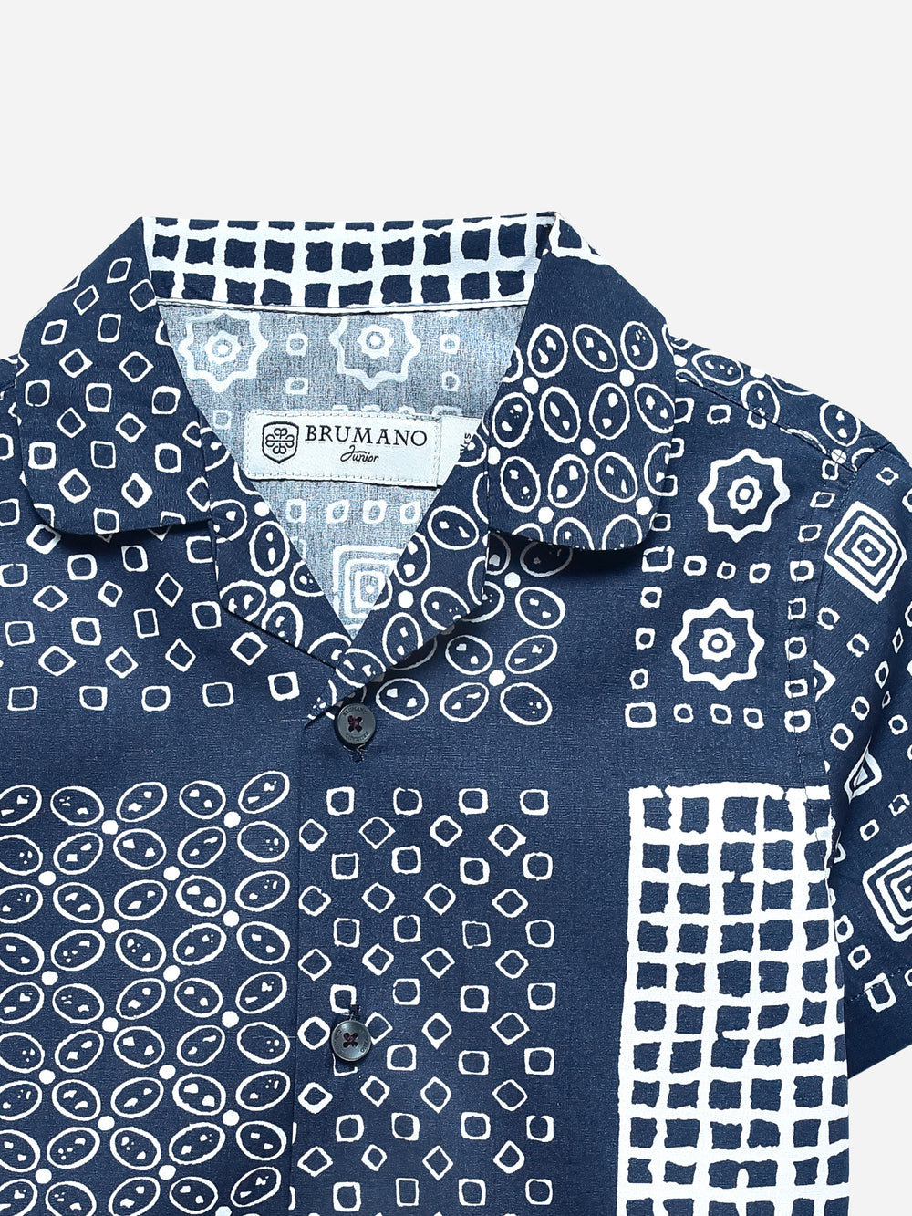 Blue Geo Printed Cuban Collar Half Sleeve Shirt