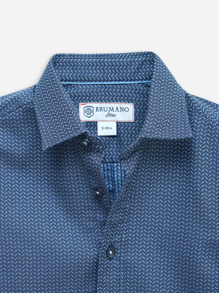 Blue Geo Printed Long Sleeve Casual Shirt