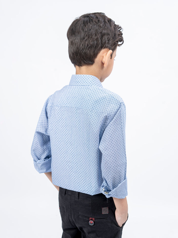 Blue Geo Printed Long Sleeve Casual Shirt