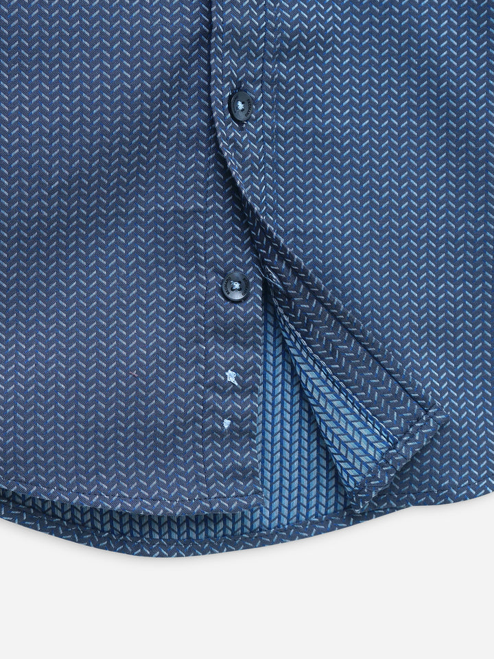 Blue Geo Printed Long Sleeve Casual Shirt