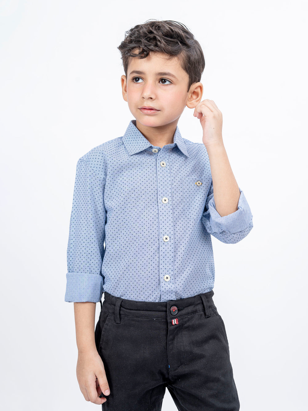Blue Geo Printed Long Sleeve Casual Shirt