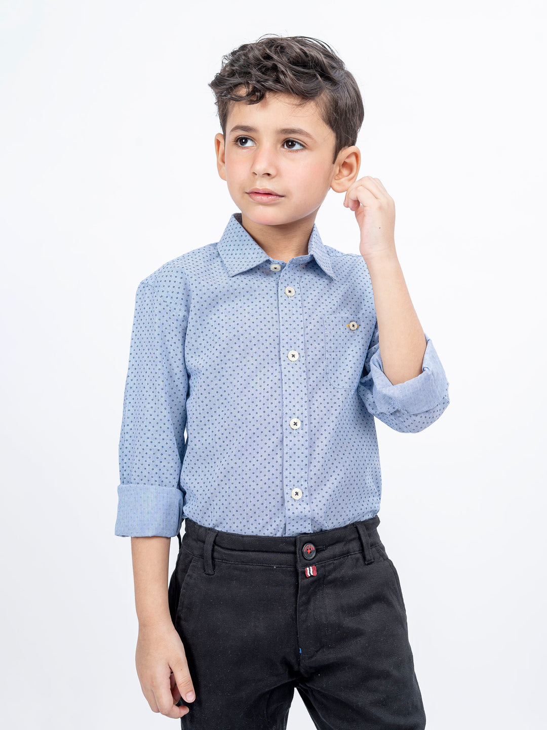 Blue Geo Printed Long Sleeve Casual Shirt