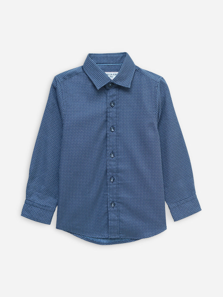 Blue Geo Printed Long Sleeve Casual Shirt