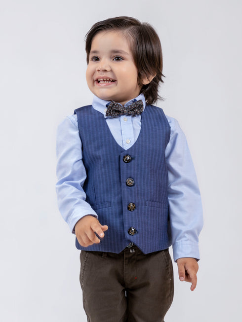 Blue Herringbone Patterned Suit Vest With Bow Brumano Pakistan