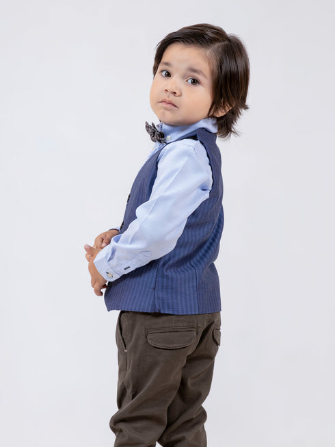 Blue Herringbone Patterned Suit Vest With Bow Brumano Pakistan