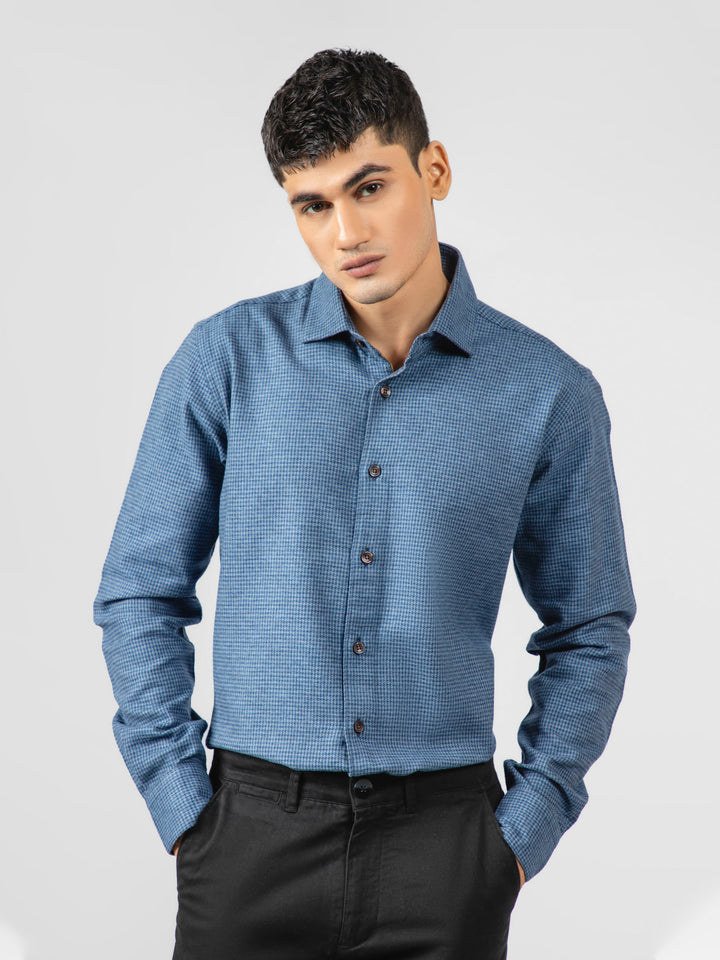 Blue Houndstooth Patterned Flannel Shirt Brumano Pakistan