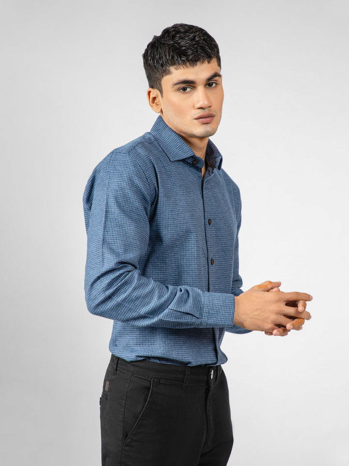 Blue Houndstooth Patterned Flannel Shirt Brumano Pakistan