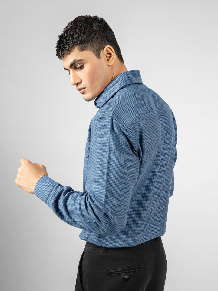 Blue Houndstooth Patterned Flannel Shirt Brumano Pakistan