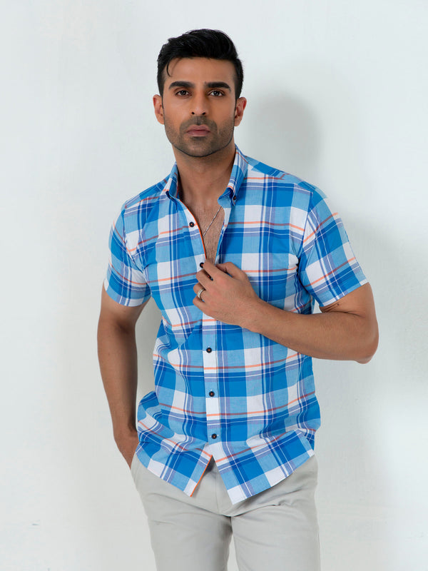 Blue Large Checkered Half Sleeve Shirt Brumano Pakistan