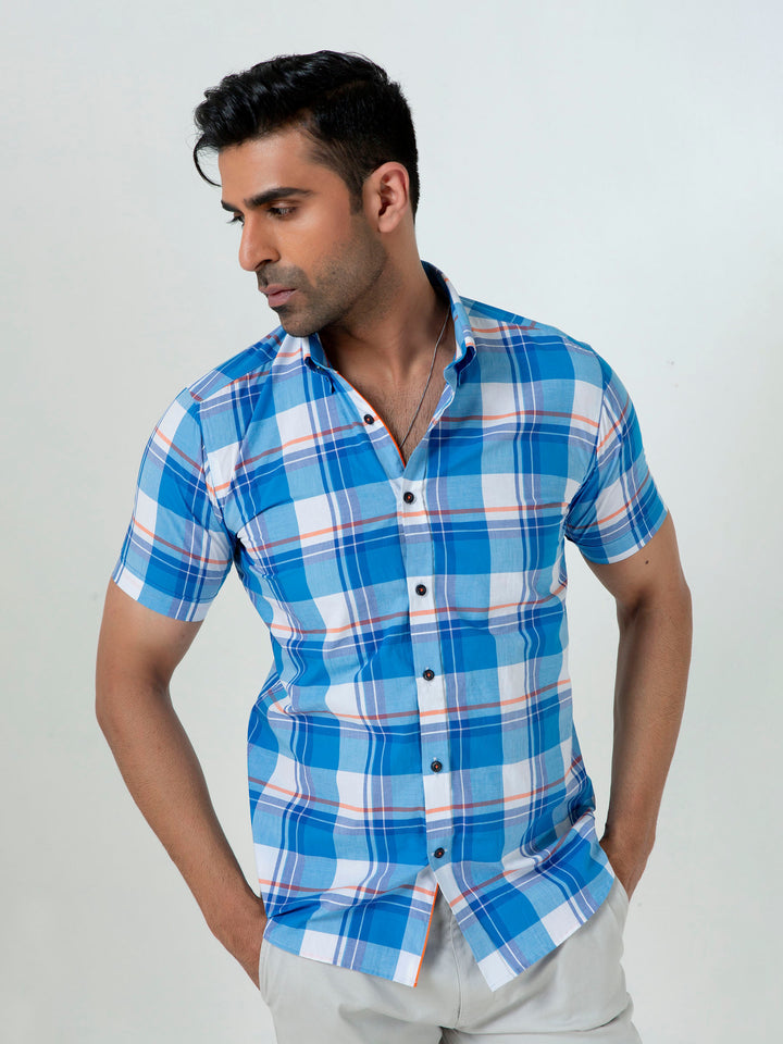 Blue Large Checkered Half Sleeve Shirt Brumano Pakistan
