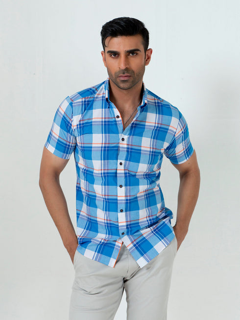 Blue Large Checkered Half Sleeve Shirt Brumano Pakistan