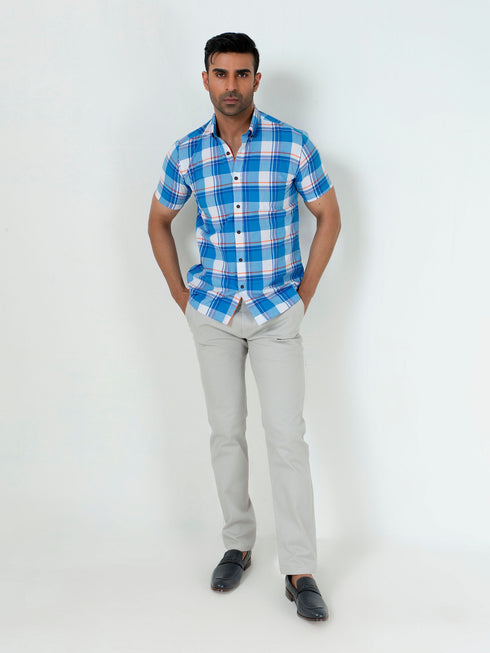 Blue Large Checkered Half Sleeve Shirt Brumano Pakistan