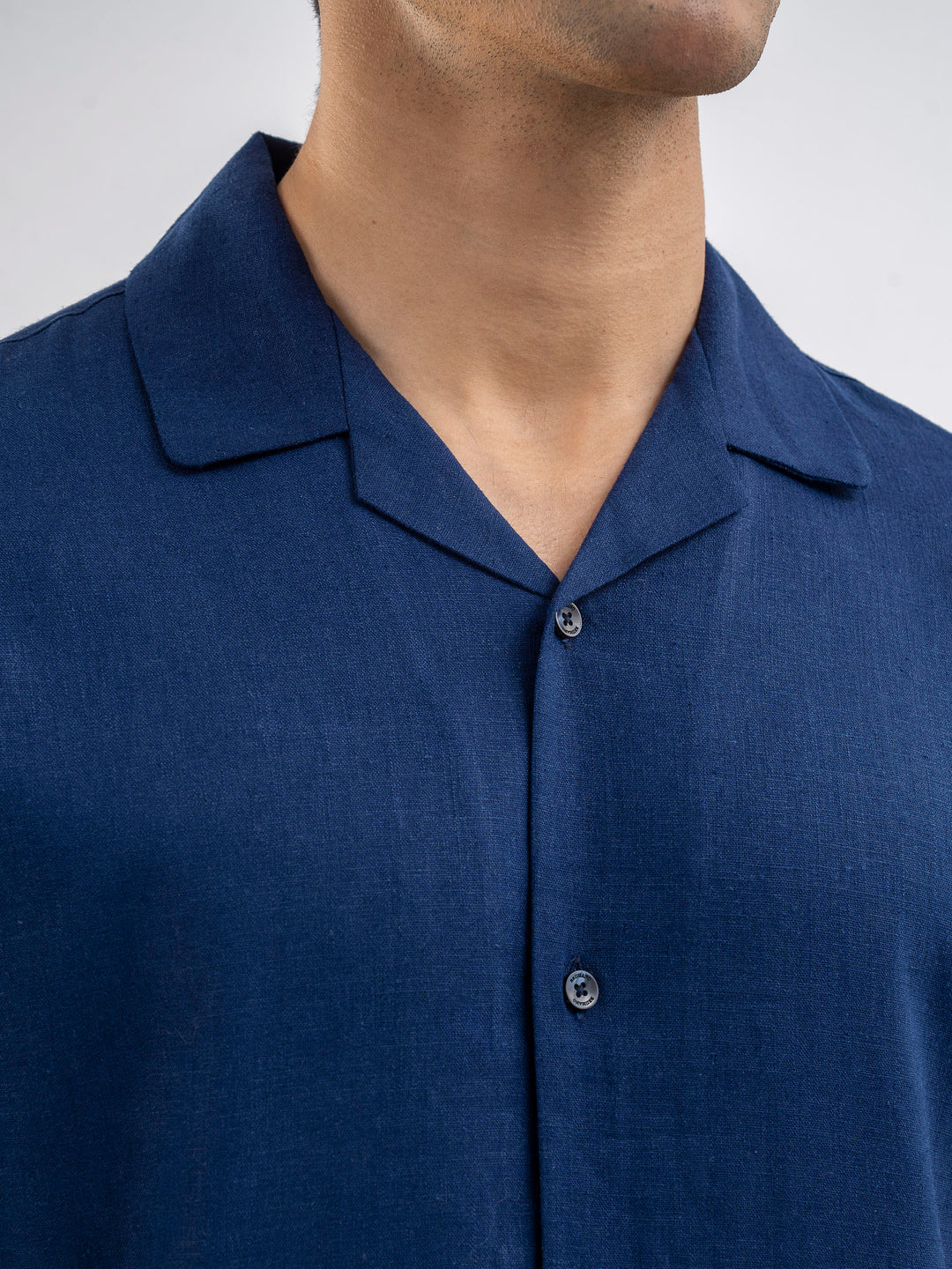 Blue Linen Blended Half Sleeve Cuban Collar Shirt