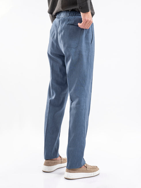 Blue Linen Blended Pajama Trouser