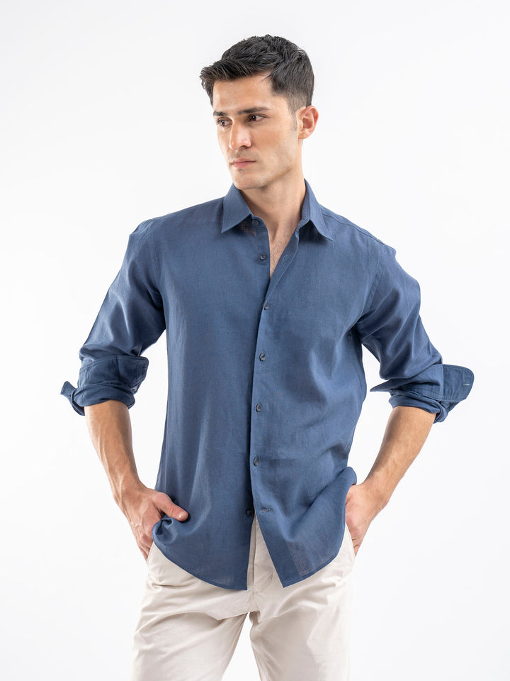Blue Airy Linen Blended Shirt