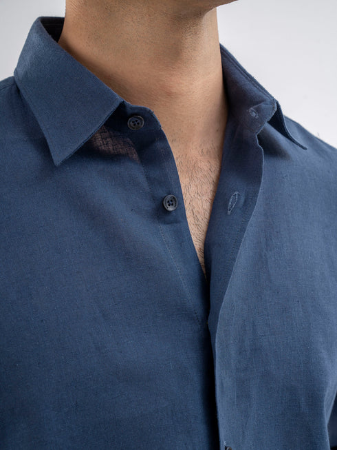 Blue Airy Linen Blended Shirt