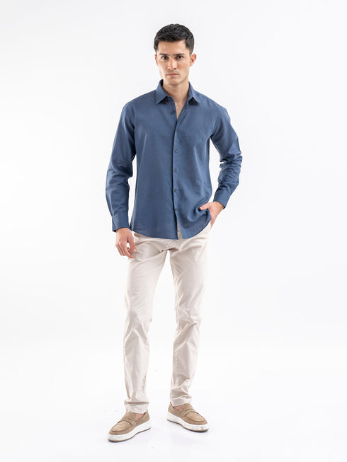 Blue Airy Linen Blended Shirt