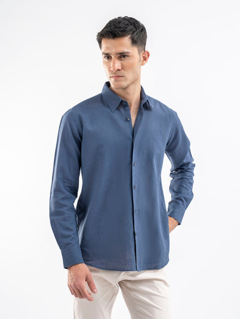 Blue Airy Linen Blended Shirt