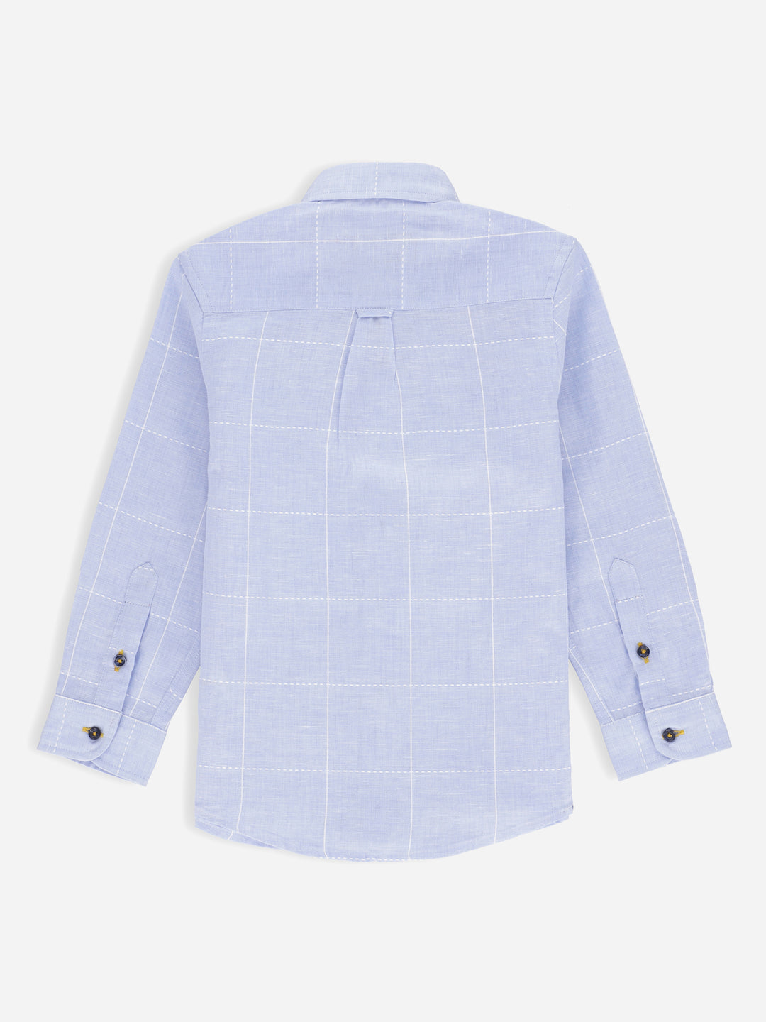 Blue Linen Checkered Long Sleeve Casual Shirt